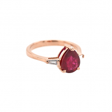 Madagascar Ruby Pear Shape 2.08 Carat Ring with Accent Diamonds in 14K Rose Gold