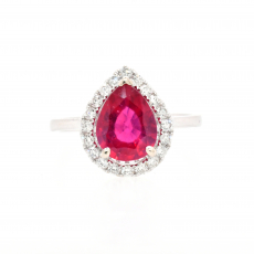 Madagascar Ruby Pear Shape 2.08 Carat Ring with Accent Diamonds in 14K White Gold