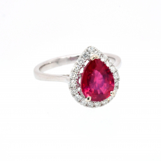 Madagascar Ruby Pear Shape 2.08 Carat Ring with Accent Diamonds in 14K White Gold