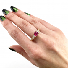 Madagascar Ruby Round 1.10 Carat Ring in 14K Yellow Gold With Diamond Accents