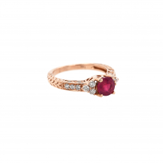 Madagascar Ruby Round 1.26 Carat Ring with Accent Diamonds in 14K Rose Gold