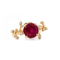 Madagascar Ruby Round 2.19 Carat Ring In 14K Yellow Gold With Diamond Accent.