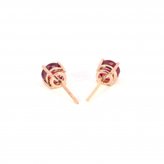 Madagascar Ruby Round 2.61 Carat Stud Earring In 14k Rose Gold