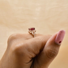 Madagascar Ruby Round 2.93 Carat Ring With Diamond Accent in 14K Rose Gold