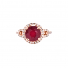 Madagascar Ruby Round 2.93 Carat Ring With Diamond Accent in 14K Rose Gold