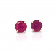 Madagascar Ruby Round 3.55 Carat Stud Earrings In White Gold