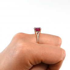 Madagascar Ruby Round 3.63 Carat Ring in 14K Rose Gold with Accent Diamonds