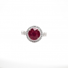 Madagascar Ruby Round 3.91 Carat Ring in 14K White Gold with Accent Diamonds