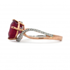 Madagascar Ruby Round 4.84 Carat Ring In 14K Dual Tone(White/Rose)Gold With Diamond Accent