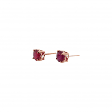 Madagascar Ruby Round Shape 3.39 Carat Stud Earring In 14k Rose Gold