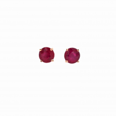 Madagascar Ruby Round Shape 4.10 Carat Stud Earring In 14k Rose Gold
