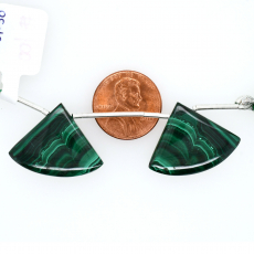 Malachite Drop Fan Shape 25x25mm Drilled Bead Matching Pair