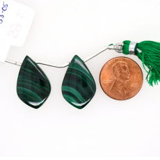 Malachite Drop Leaf Shape 24x15mm Drilled Bead Matching Pair
