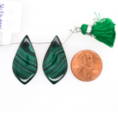 Malachite Drop Leaf Shape 30x15mm Drilled Bead Matching Pair