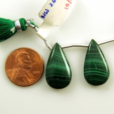 Malachite Drops Almond Shape 22X13MM Drilled Beads Matching Pair