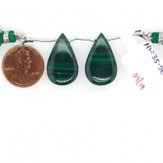Malachite Drops Almond Shape 23x15mm Drilled Beads Matching Pair