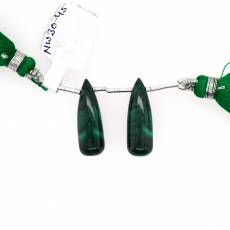 Malachite Drops Briolette Shape 23x8mm Drilled Bead Matching Pair