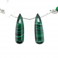 Malachite Drops Briolette Shape 26x8mm Drilled Beads Matching Pair