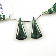 Malachite Drops Conical Shape 26x13mm Drilled Beads Matching Pair