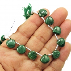 Malachite Drops Heart Shape 10x10mm Drilled Beads 9 Pieces Line