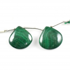 Malachite Drops Heart Shape 17x17mm Drilled Beads Matching Pair