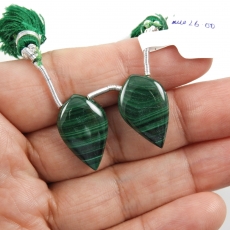 Malachite Drops Leaf Shape 20x13mm Drilled Beads Matching Pair