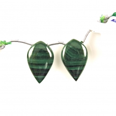 Malachite Drops Leaf Shape 20x13mm Drilled Beads Matching Pair