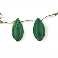 Malachite Drops Leaf Shape 23x12mm Drilled Beads Matching Pair