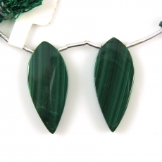 Malachite Drops Leaf Shape 28x12MM Drilled Beads Matching Pair