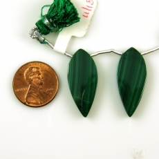 Malachite Drops Leaf Shape 28x12MM Drilled Beads Matching Pair