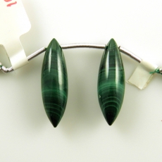 Malachite Drops Marquise Shape 26x8MM Drilled Beads Matching Pair