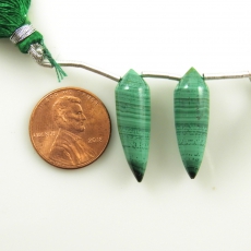 Malachite Drops Okra Shape 27x8MM Drilled Beads Matching Pair