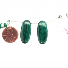 Malachite Drops Oval Shape 27x12mm Drilled Beads Matching Pair