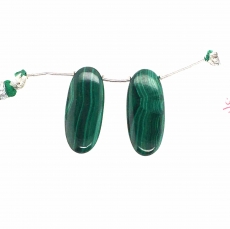 Malachite Drops Oval Shape 27x12mm Drilled Beads Matching Pair