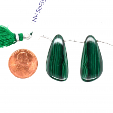 Malachite Drops Wing Shape 30x14mm Drilled Beads Matching Pair