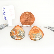 Malinga Jasper Drop Heart Shape 20x20mm Drilled Bead Matching Pair