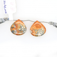 Malinga Jasper Drop Heart Shape 20x20mm Drilled Bead Matching Pair