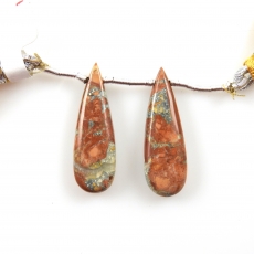 Malinga Jasper Drops Almond Shape 29x9mm Drilled Beads Matching Pair