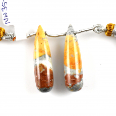 Malinga Jasper Drops Briolette Shape 31x9mm Drilled Beads Matching Pair