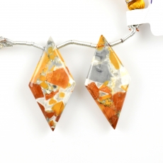Malinga Jasper Drops Diamond Shape 32x15mm Drilled Beads Matching Pair