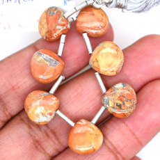 Malinga Jasper Drops Heart Shape 10mm Drilled Beads Line of 7