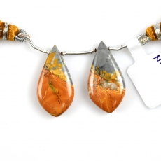 Malinga Jasper Drops Leaf Shape 28x14mm Drilled Beads Matching Pair