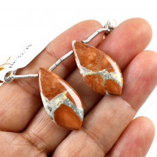 Malinga Jasper Drops Leaf Shape 29x14mm Drilled Beads Matching Pair