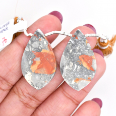 Malinga Jasper Drops leaf Shape 30×18mm Drilled Beads Matching Pair