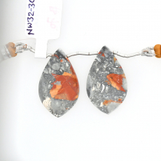 Malinga Jasper Drops leaf Shape 30×18mm Drilled Beads Matching Pair