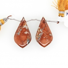 Malinga Jasper Drops Leaf Shape 30x17mm Drilled Beads Matching Pair