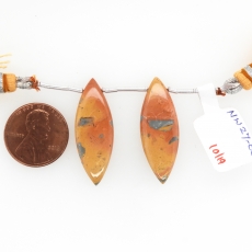 Malinga Jasper Drops Leaf Shape 32x12mm Drilled Beads Matching Pair