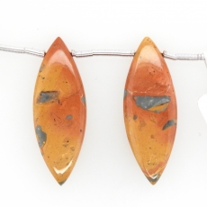 Malinga Jasper Drops Leaf Shape 32x12mm Drilled Beads Matching Pair