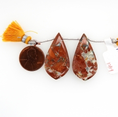 Malinga Jasper Drops Leaf Shape 35x18mm Drilled Beads Matching Pair