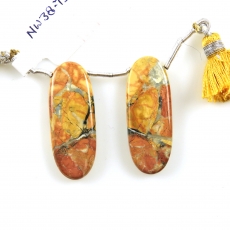 Malinga Jasper Drops Oval Shape 32x12mm Drilled Beads Matching Pair